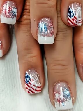Patriotic French Tip Press on Nail Set
